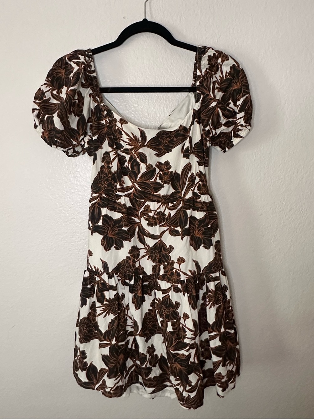 Japna White Mini Dress with Brown Floral Print
